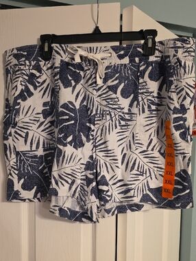 Nautica Navy Blue and Soft Gray Tropical Print Shorts NEW! XXL